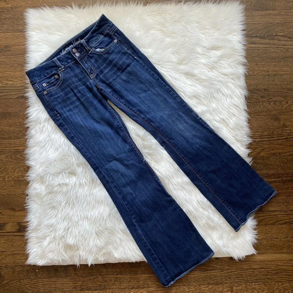 American Eagle Outfitters Blue Jean Denim Artist Stretch Size 2 Regular Med Dark - Picture 5 of 10